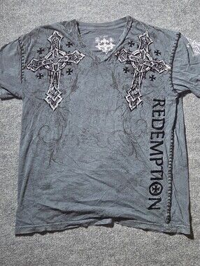 Raw State X-Large Gray Graphic Cross T-Shirt Redemption